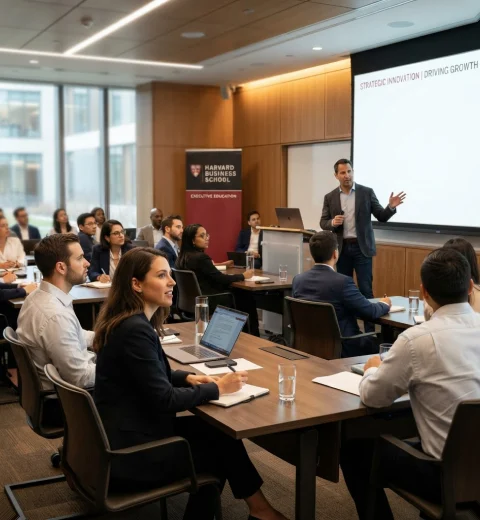 Professionals attending an executive training session